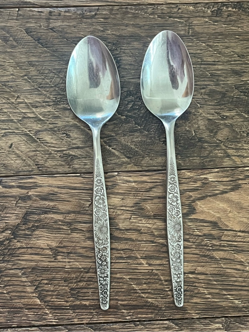 Vintage Interpur Floral Flatwear SoupSpoons (2) Jardinera Stainless